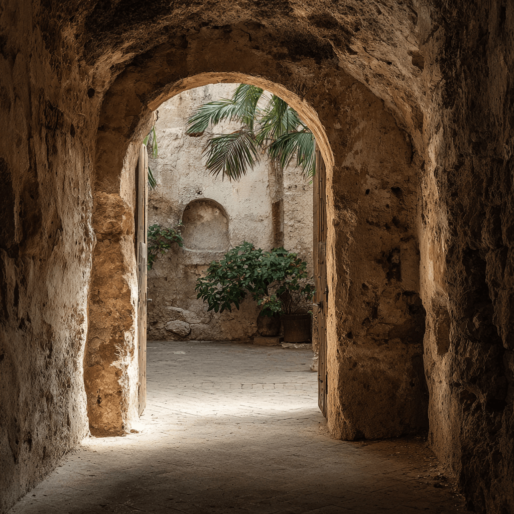 Luxury residence with elegant arched courtyard entrance